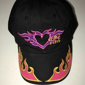 Purple Pink On Fire Flamed Heart Strapback Cap